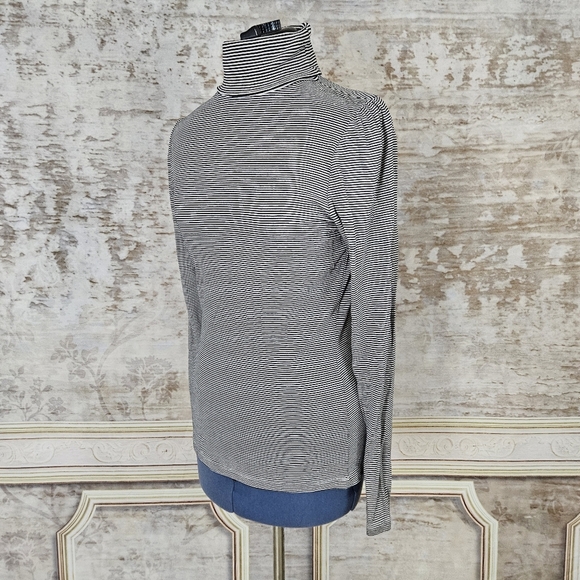 Louie et Lucie Black Striped Top Medium M Turtleneck Long Sleeve Classic - Picture 6 of 9